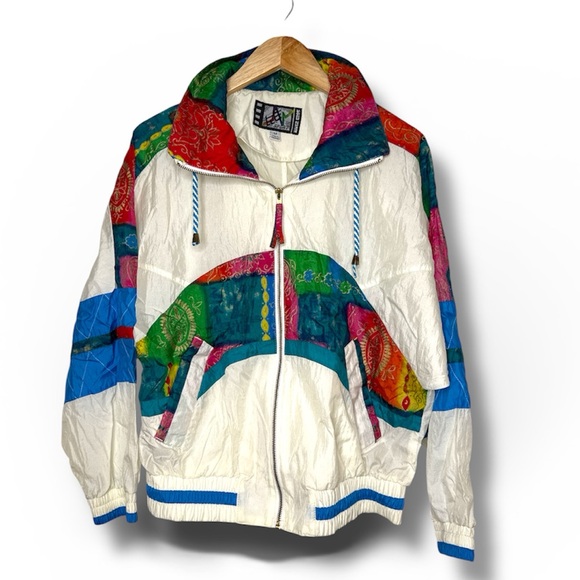 River’s Edge Jackets & Blazers - River’s Edge sport vintage 90s windbreaker jacket art multi color size medium